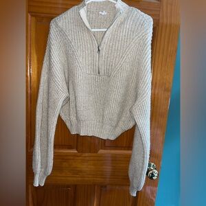 Garage Cream Ribbed Mock neck Quarter Zip Sweater